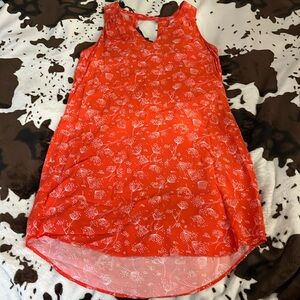 Red floral sundress M v-neck tank breezy rayon scoop high low cut out back ON